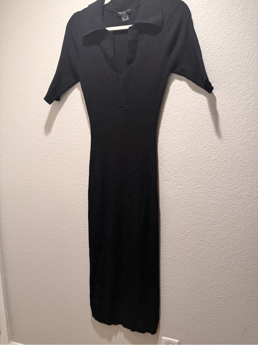 French Connection Black Knit Polo Midi Dress